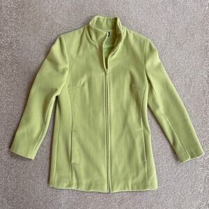 Merino Wool Bright Green Coat SB ZIp Front Stand Collar Sz 0 Petite